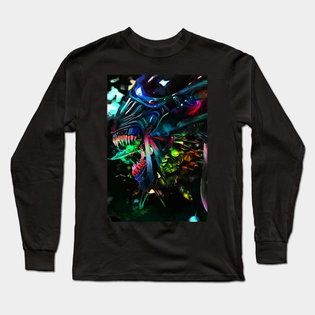 Green Alien Long Sleeve T-Shirt by hustlart